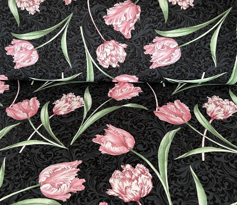 Etched Tulips schwarz - 1 Stück = 2,20 Meter