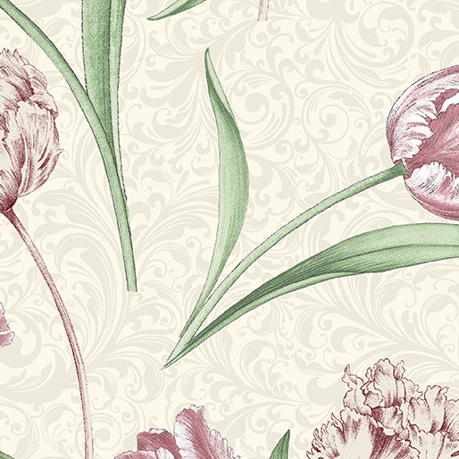 Etched Tulips creme - 1 Stück = 3,20 Meter