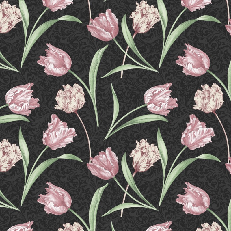 Etched Tulips schwarz - 1 Stück = 2,20 Meter